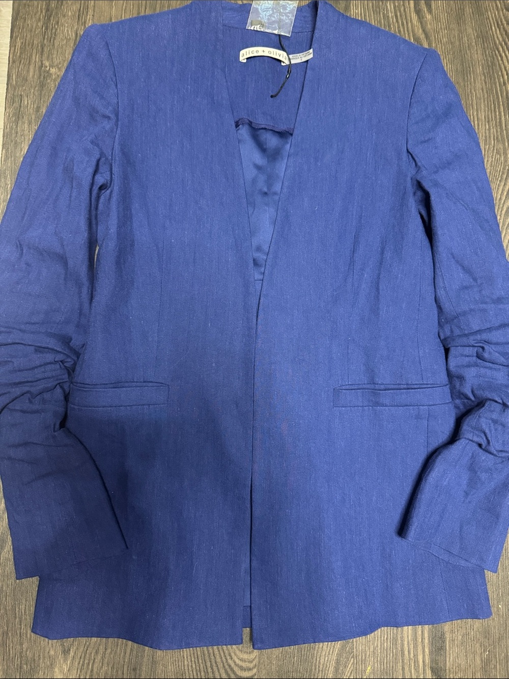 Alice + Olivia Deep Blue Collarless Open Blazer